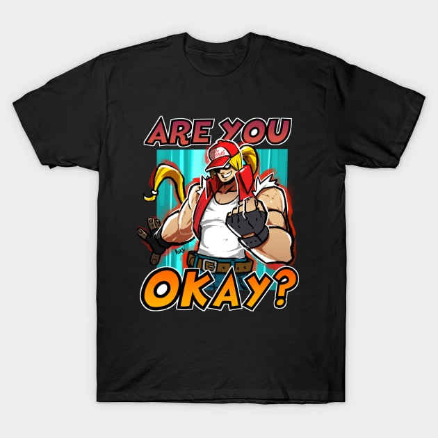 Terry Bogard T-shirt (Are you ok?) T-Shirt by Black Star Art Guild